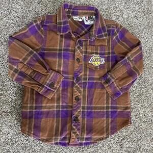 LA‎ LAKERS NBA Flannel Kids 4 Purple brown Button up Licensed long sleeve